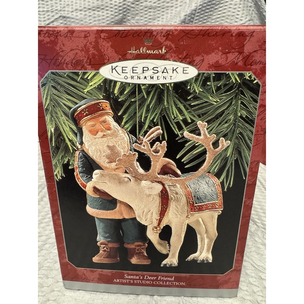 Vtg 1998 Hallmark Keepsake Ornament SANTA'S DEER FRIEND Artist Studio Collection